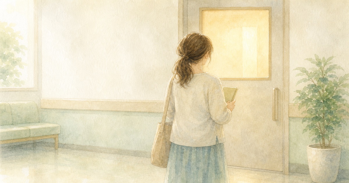 親だけ受診を表すやさしい水彩タッチのイラスト